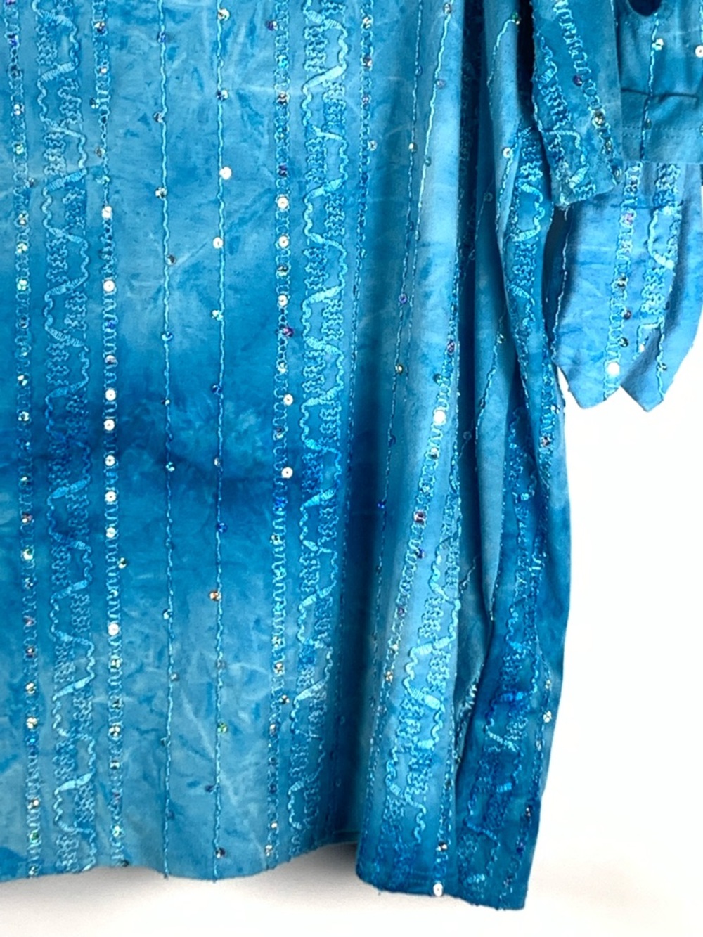 Sami & Jo Womens Top XL Blue Sequin Embellished Slit Tie Sleeve Stretch - Picture 8 of 14
